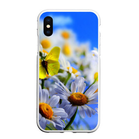 Чехол для iPhone XS Max матовый с принтом Ромашки и бабочка , Силикон | Область печати: задняя сторона чехла, без боковых панелей | бабочки | лето | природа | ромашки | цветы
