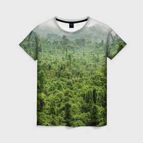 Женская футболка 3D с принтом Потрясающие тропики , 100% полиэфир ( синтетическое хлопкоподобное полотно) | прямой крой, круглый вырез горловины, длина до линии бедер | деревья | джунгли | зелень | красиво | лес | пейзаж | фото