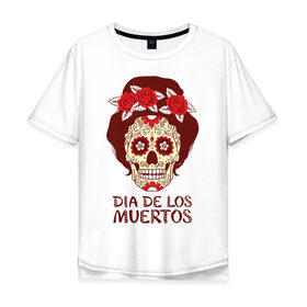 Мужская футболка хлопок Oversize с принтом День мертвецов , 100% хлопок | свободный крой, круглый ворот, “спинка” длиннее передней части | cobwebs | color | day of the dead | dead | death | eyes | girl | holiday | makeup | mask | mexican skull | mexico | ornament | pattern | взгляд | девушка | день мертвых | макияж | маска | мексика | мексиканский череп | мертвецов | орнамент | паутина | пра