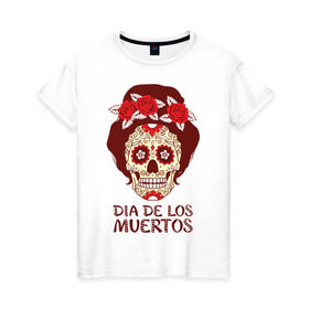 Женская футболка хлопок с принтом День мертвецов , 100% хлопок | прямой крой, круглый вырез горловины, длина до линии бедер, слегка спущенное плечо | cobwebs | color | day of the dead | dead | death | eyes | girl | holiday | makeup | mask | mexican skull | mexico | ornament | pattern | взгляд | девушка | день мертвых | макияж | маска | мексика | мексиканский череп | мертвецов | орнамент | паутина | пра