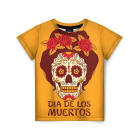 Детская футболка 3D с принтом Мексиканский череп , 100% гипоаллергенный полиэфир | прямой крой, круглый вырез горловины, длина до линии бедер, чуть спущенное плечо, ткань немного тянется | cobwebs | color | day of the dead | dead | death | eyes | girl | holiday | makeup | mask | mexican skull | mexico | ornament | pattern | взгляд | девушка | день мертвых | макияж | маска | мексика | мексиканский череп | мертвецов | орнамент | паутина | пра