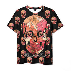 Мужская футболка 3D с принтом Мексиканский череп , 100% полиэфир | прямой крой, круглый вырез горловины, длина до линии бедер | день мертвых | мексика | паттерн | традиция | узоры | цветы