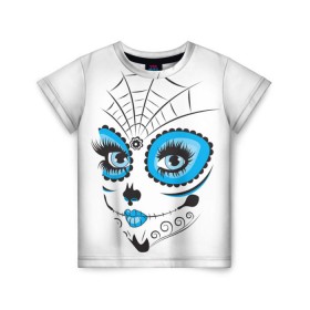 Детская футболка 3D с принтом Мексиканский череп , 100% гипоаллергенный полиэфир | прямой крой, круглый вырез горловины, длина до линии бедер, чуть спущенное плечо, ткань немного тянется | белый | девушка | день мертвых | мексика | традция | узоры | цветы