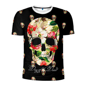 Мужская футболка 3D спортивная с принтом Мексиканский череп , 100% полиэстер с улучшенными характеристиками | приталенный силуэт, круглая горловина, широкие плечи, сужается к линии бедра | день мертвых | мексика | паттерн | темный | традция | узоры | цветочный | цветы