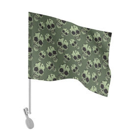 Флаг для автомобиля с принтом Зеленые черепа , 100% полиэстер | Размер: 30*21 см | болотный | паттерн