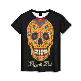 Женская футболка 3D с принтом Мексиканский череп , 100% полиэфир ( синтетическое хлопкоподобное полотно) | прямой крой, круглый вырез горловины, длина до линии бедер | день мертвых | мексика | традция | узоры | цветы
