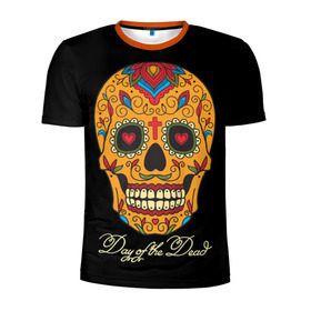 Мужская футболка 3D спортивная с принтом Мексиканский череп , 100% полиэстер с улучшенными характеристиками | приталенный силуэт, круглая горловина, широкие плечи, сужается к линии бедра | день мертвых | мексика | традция | узоры | цветы
