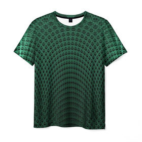 Мужская футболка 3D с принтом Парящие кружки , 100% полиэфир | прямой крой, круглый вырез горловины, длина до линии бедер | абстракция | зеленый | круги | объем | стиль | тень