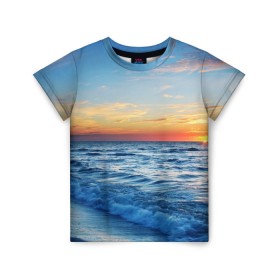 Детская футболка 3D с принтом Море на закате , 100% гипоаллергенный полиэфир | прямой крой, круглый вырез горловины, длина до линии бедер, чуть спущенное плечо, ткань немного тянется | волны | закат | море | небо | облака | пейзаж | пляж