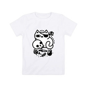 Детская футболка хлопок с принтом Кот разбойник , 100% хлопок | круглый вырез горловины, полуприлегающий силуэт, длина до линии бедер | Тематика изображения на принте: кот | коты | кошки | пираты | разбойники | череп