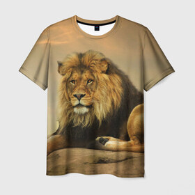 Мужская футболка 3D с принтом Величиственый лев , 100% полиэфир | прямой крой, круглый вырез горловины, длина до линии бедер | царь зверей