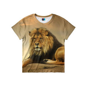 Детская футболка 3D с принтом Величиственый лев , 100% гипоаллергенный полиэфир | прямой крой, круглый вырез горловины, длина до линии бедер, чуть спущенное плечо, ткань немного тянется | царь зверей