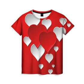 Женская футболка 3D с принтом Сердца , 100% полиэфир ( синтетическое хлопкоподобное полотно) | прямой крой, круглый вырез горловины, длина до линии бедер | heart | любовь | сердце