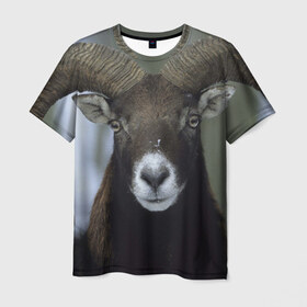 Мужская футболка 3D с принтом Горный козел , 100% полиэфир | прямой крой, круглый вырез горловины, длина до линии бедер | горный козел | животные