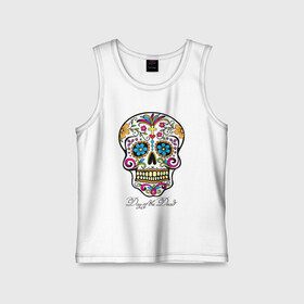 Детская майка хлопок с принтом Мексиканский череп ,  |  | color | day of the dead | dead | death | holiday | mexican skull | mexico | ornament | pattern | день мертвых | мексика | мексиканский череп | мертвецов | орнамент | праздник | узоры | цветы