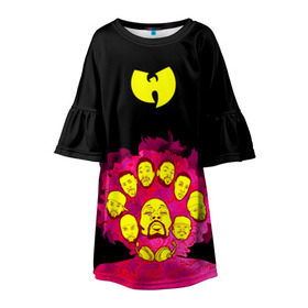 Детское платье 3D с принтом Wu-Tang Clan , 100% полиэстер | прямой силуэт, чуть расширенный к низу. Круглая горловина, на рукавах — воланы | Тематика изображения на принте: wu tang