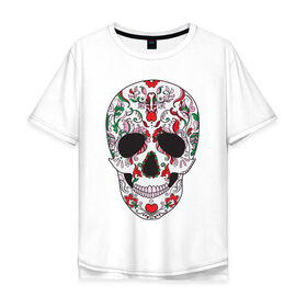 Мужская футболка хлопок Oversize с принтом Мексиканский череп , 100% хлопок | свободный крой, круглый ворот, “спинка” длиннее передней части | color | day of the dead | dead | death | holiday | mexican skull | mexico | ornament | pattern | день мертвых | мексика | мексиканский череп | мертвецов | орнамент | праздник | узоры | цветы