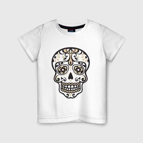 Детская футболка хлопок с принтом Мексиканский череп , 100% хлопок | круглый вырез горловины, полуприлегающий силуэт, длина до линии бедер | Тематика изображения на принте: 