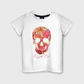 Детская футболка хлопок с принтом Мексиканский череп , 100% хлопок | круглый вырез горловины, полуприлегающий силуэт, длина до линии бедер | 