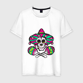Мужская футболка хлопок с принтом Мексиканский череп , 100% хлопок | прямой крой, круглый вырез горловины, длина до линии бедер, слегка спущенное плечо. | 
