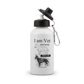 Бутылка спортивная с принтом I Am Vet , металл | емкость — 500 мл, в комплекте две пластиковые крышки и карабин для крепления | ветеринар | ветеринарный врач | кошки | скелет | собаки