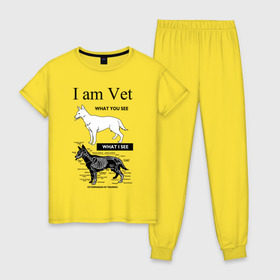 Женская пижама хлопок с принтом I Am Vet , 100% хлопок | брюки и футболка прямого кроя, без карманов, на брюках мягкая резинка на поясе и по низу штанин | ветеринар | ветеринарный врач | кошки | скелет | собаки