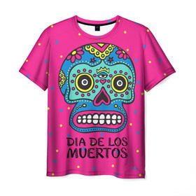 Мужская футболка 3D с принтом Мексиканский череп , 100% полиэфир | прямой крой, круглый вырез горловины, длина до линии бедер | Тематика изображения на принте: день мертвыхб сахарный череп | мексика | традиция | узоры | цветы