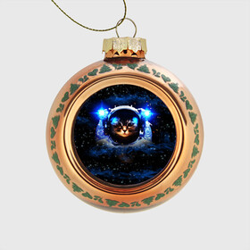 Стеклянный ёлочный шар с принтом Кот космонавт , Стекло | Диаметр: 80 мм | звёздное небо | космос | кот | кошка | прикольные картинки
