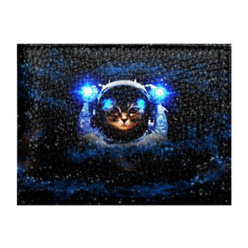 Обложка для студенческого билета с принтом Кот космонавт , натуральная кожа | Размер: 11*8 см; Печать на всей внешней стороне | Тематика изображения на принте: звёздное небо | космос | кот | кошка | прикольные картинки