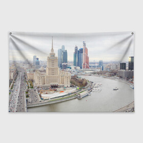 Флаг-баннер с принтом Москва-Сити , 100% полиэстер | размер 67 х 109 см, плотность ткани — 95 г/м2; по краям флага есть четыре люверса для крепления | 