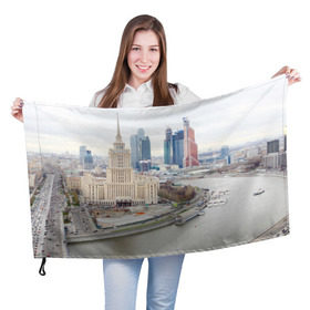 Флаг 3D с принтом Москва-Сити , 100% полиэстер | плотность ткани — 95 г/м2, размер — 67 х 109 см. Принт наносится с одной стороны | 