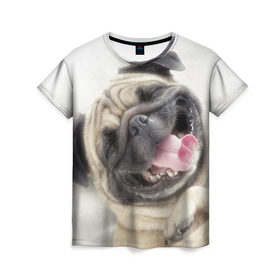 Женская футболка 3D с принтом Смешная собачка , 100% полиэфир ( синтетическое хлопкоподобное полотно) | прямой крой, круглый вырез горловины, длина до линии бедер | прикол | смешная | смешно | собака | язык