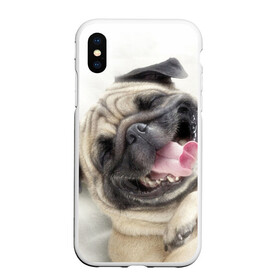 Чехол для iPhone XS Max матовый с принтом Смешная собачка , Силикон | Область печати: задняя сторона чехла, без боковых панелей | прикол | смешная | смешно | собака | язык