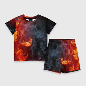 Детский костюм с шортами 3D с принтом Стихия огня ,  |  | дым | пламя | страсть