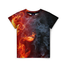 Детская футболка 3D с принтом Стихия огня , 100% гипоаллергенный полиэфир | прямой крой, круглый вырез горловины, длина до линии бедер, чуть спущенное плечо, ткань немного тянется | дым | пламя | страсть