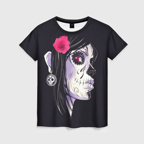 Женская футболка 3D с принтом День мертвецов , 100% полиэфир ( синтетическое хлопкоподобное полотно) | прямой крой, круглый вырез горловины, длина до линии бедер | mexi | день мертвых | мексика | мексиканский череп | мертвецов | орнамент | праздник | узоры | цветы