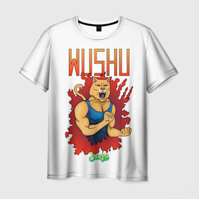 Мужская футболка 3D с принтом WUSHU jungle , 100% полиэфир | прямой крой, круглый вырез горловины, длина до линии бедер | арт | боевые искусства | животные | красный | пума | рисунки | синий | спорт | ушу | шрифт