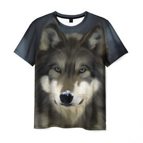 Мужская футболка 3D с принтом Картина волк , 100% полиэфир | прямой крой, круглый вырез горловины, длина до линии бедер | волк | животные | собака