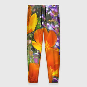 Женские брюки 3D с принтом Оранжевые цветы , полиэстер 100% | прямой крой, два кармана без застежек по бокам, с мягкой трикотажной резинкой на поясе и по низу штанин. В поясе для дополнительного комфорта — широкие завязки | лепестки | прикольные картинки | цветочки | цветы