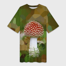 Платье-футболка 3D с принтом Мухоморчик ,  |  | гриб | камуфляж | лес | мухомор | поганка | яд | ядовитый