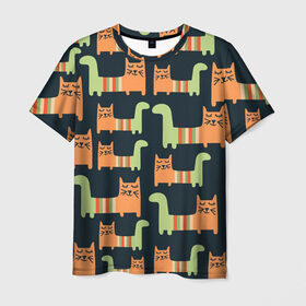 Мужская футболка 3D с принтом Котейки , 100% полиэфир | прямой крой, круглый вырез горловины, длина до линии бедер | кот | коты | кошки | паттерн
