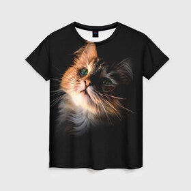 Женская футболка 3D с принтом Зеленоглазый котёнок , 100% полиэфир ( синтетическое хлопкоподобное полотно) | прямой крой, круглый вырез горловины, длина до линии бедер | Тематика изображения на принте: кот | кошка | прикольные картинки