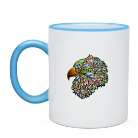 Кружка двухцветная с принтом Радужный Орел , керамика | объем — 330 мл, диаметр — 80 мм. Цветная ручка и кайма сверху, в некоторых цветах — вся внутренняя часть | красота | птица | цвета | яркие