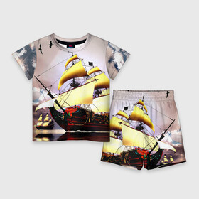 Детский костюм с шортами 3D с принтом Фрегат ,  |  | вмф | исторический | корабль | море | океан | парусник