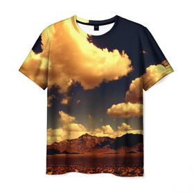 Мужская футболка 3D с принтом Mountains , 100% полиэфир | прямой крой, круглый вырез горловины, длина до линии бедер | горы | небо | облака | природа | пустыня