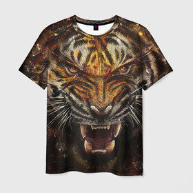 Мужская футболка 3D с принтом Злобный Тигр , 100% полиэфир | прямой крой, круглый вырез горловины, длина до линии бедер | 