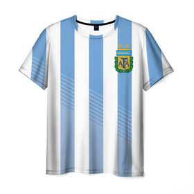 Мужская футболка 3D с принтом Сборная Аргентины по футболу , 100% полиэфир | прямой крой, круглый вырез горловины, длина до линии бедер | argentina | аргентина