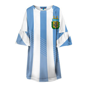 Детское платье 3D с принтом Сборная Аргентины по футболу , 100% полиэстер | прямой силуэт, чуть расширенный к низу. Круглая горловина, на рукавах — воланы | argentina | аргентина