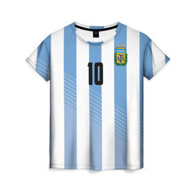 Женская футболка 3D с принтом Месси (сборная Аргентины) , 100% полиэфир ( синтетическое хлопкоподобное полотно) | прямой крой, круглый вырез горловины, длина до линии бедер | barcelona | lionel | messi | аргентина | барселона | кубок | лионель | мира | сборная | футбол