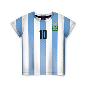 Детская футболка 3D с принтом Месси (сборная Аргентины) , 100% гипоаллергенный полиэфир | прямой крой, круглый вырез горловины, длина до линии бедер, чуть спущенное плечо, ткань немного тянется | barcelona | lionel | messi | аргентина | барселона | кубок | лионель | мира | сборная | футбол